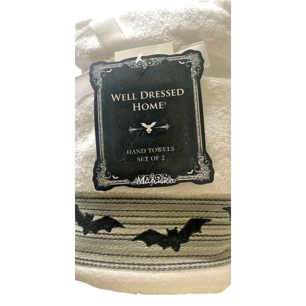 Halloween Hand Towels Black Bat Scary Spooky Well Dressed Home Set of 2